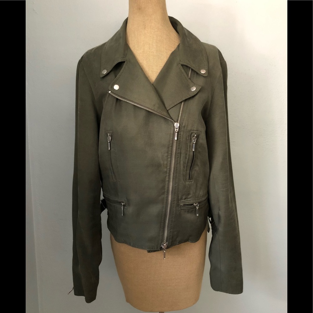 Club Monaco Olive Green Moto Jacket - Cropped - Size Small - Like New